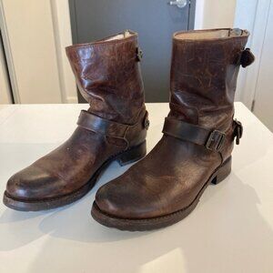 FRYE Biker Boots Brown Leather